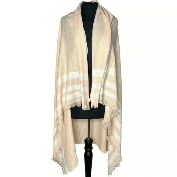 UNBRANDED Peach White Fringe Blanket Scarf Wrap - Picture 1 of 6